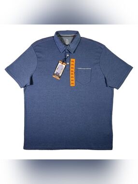 Tahari Fine Cotton Interlock Mens XXL Polo Shirt Blue Single Chest Pocket NWT